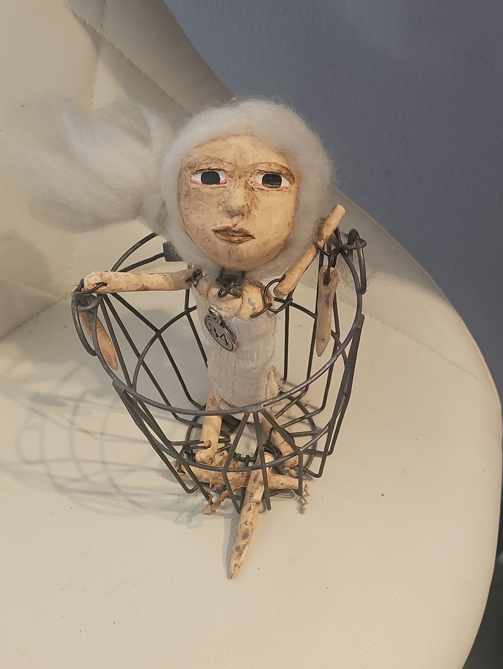 Handmade Folk Art Doll in Cream and Black